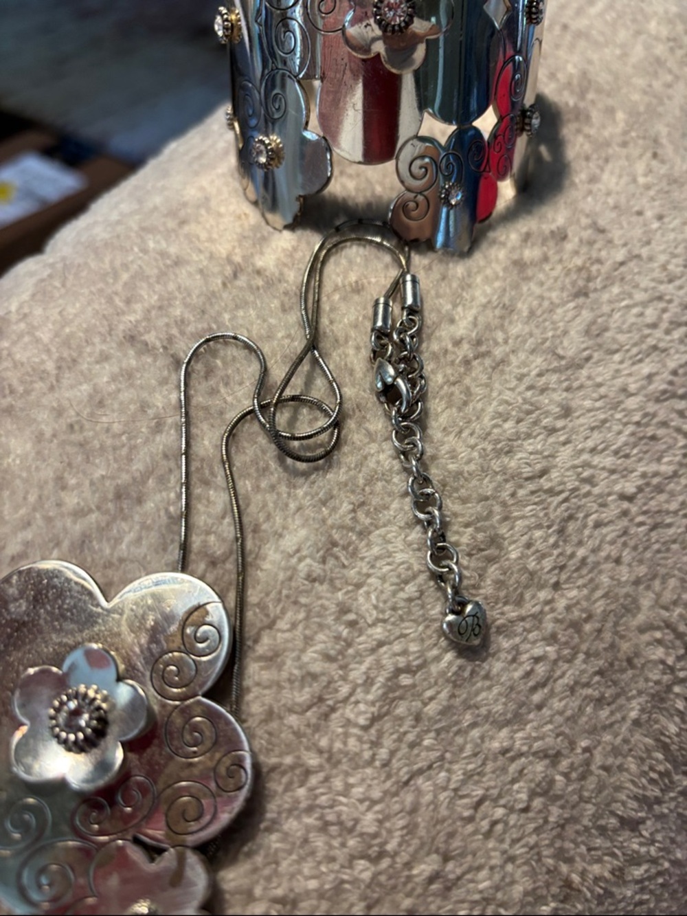 Brighton Silver Floral Cuff Bracelet and Pendant Necklace Set - Picture 5 of 5